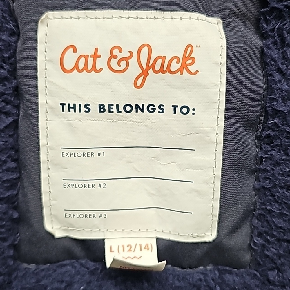 Cat and Jack Boys navy blue lined coat size 12-14...missing zipper pull. - Picture 4 of 4
